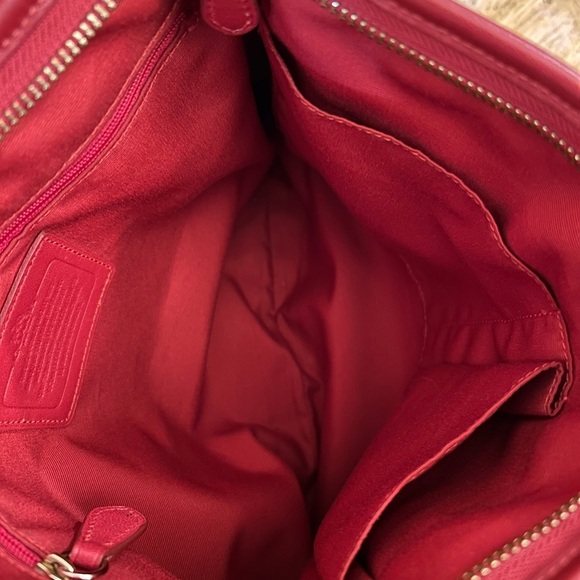 Coach Signature Coated Canvas Dark Brown and Red Crossbody Bag - Picture 16 of 16